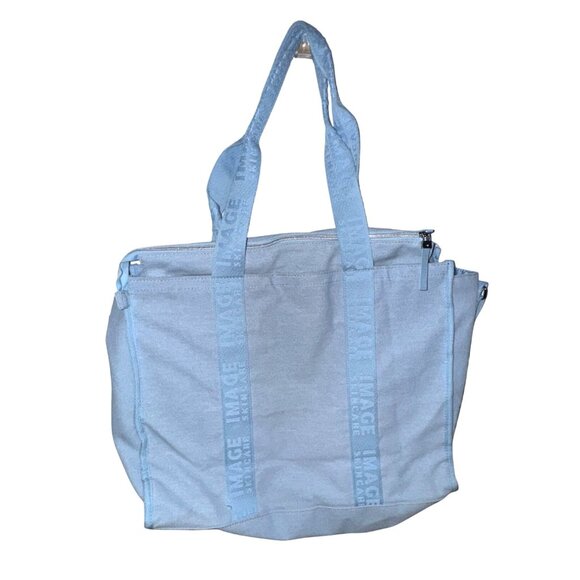 Image Blue Canvas Tote Bag With Adjustable Shoulder Strap & Top Zipper Closure - Picture 4 of 7